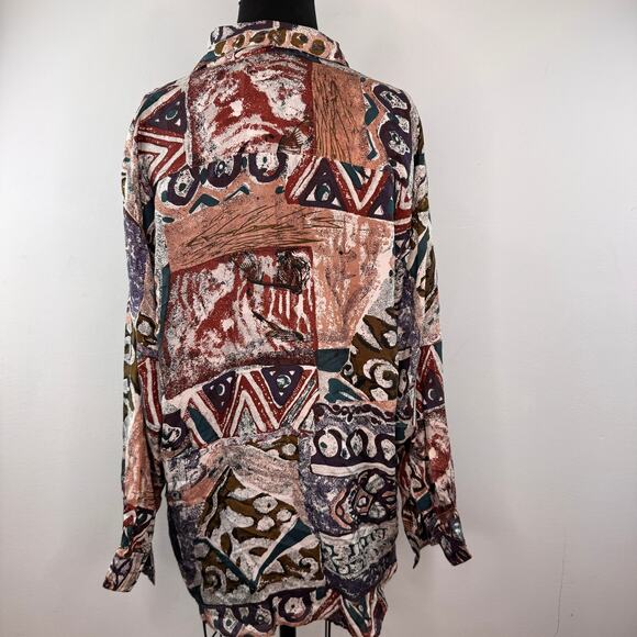 VINTAGE IN Private Blouse Silk Abstract Collared Casual Button-Up Size Medium M - Picture 4 of 5